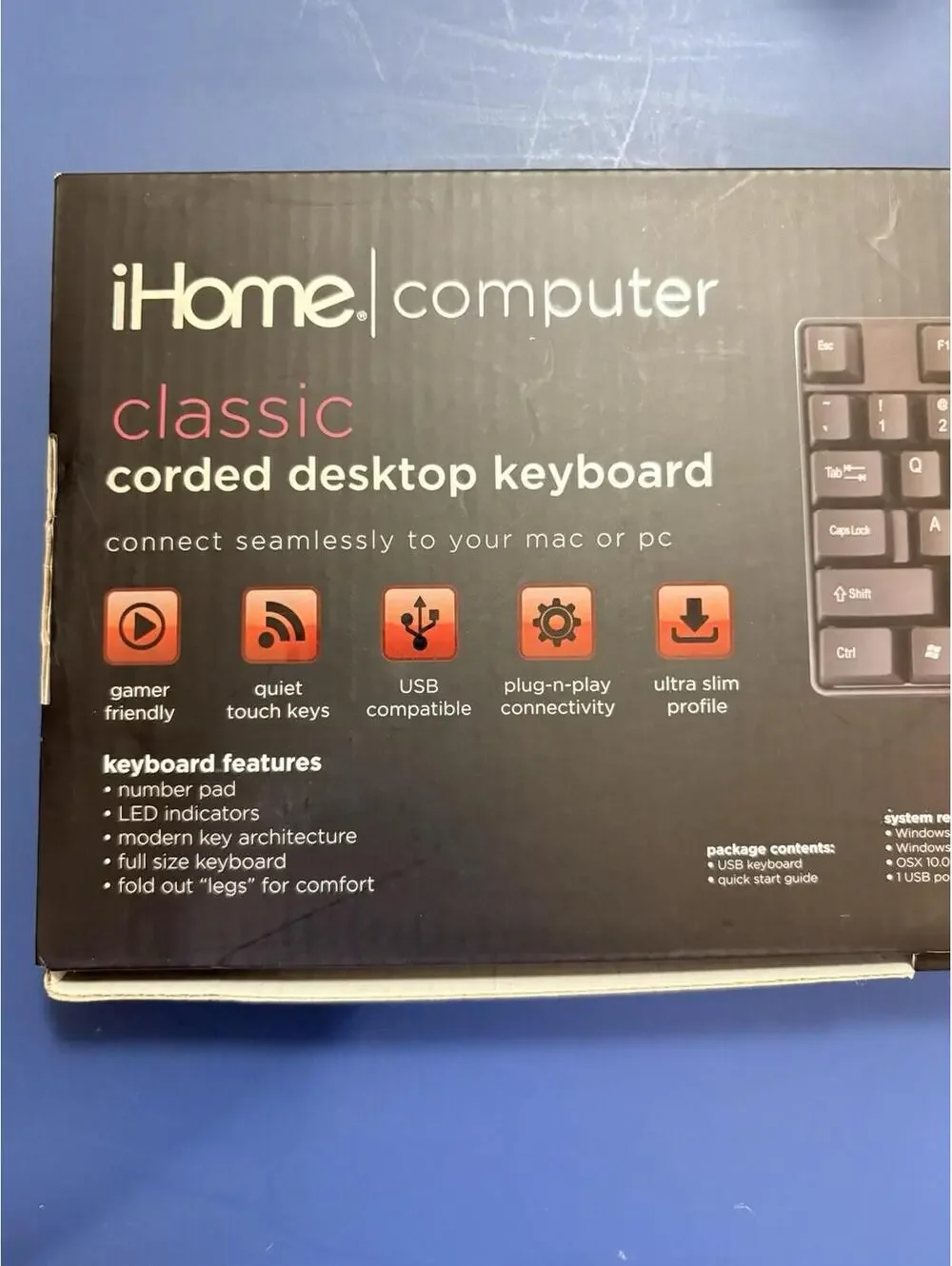 iHome IH-K301 Classic Corded Desktop Keyboard USB Quiet Keys Ultra Slim Black